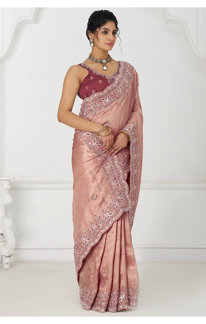 Pink Dola Viscose Silk Saree with Designer Embellished Blouse
