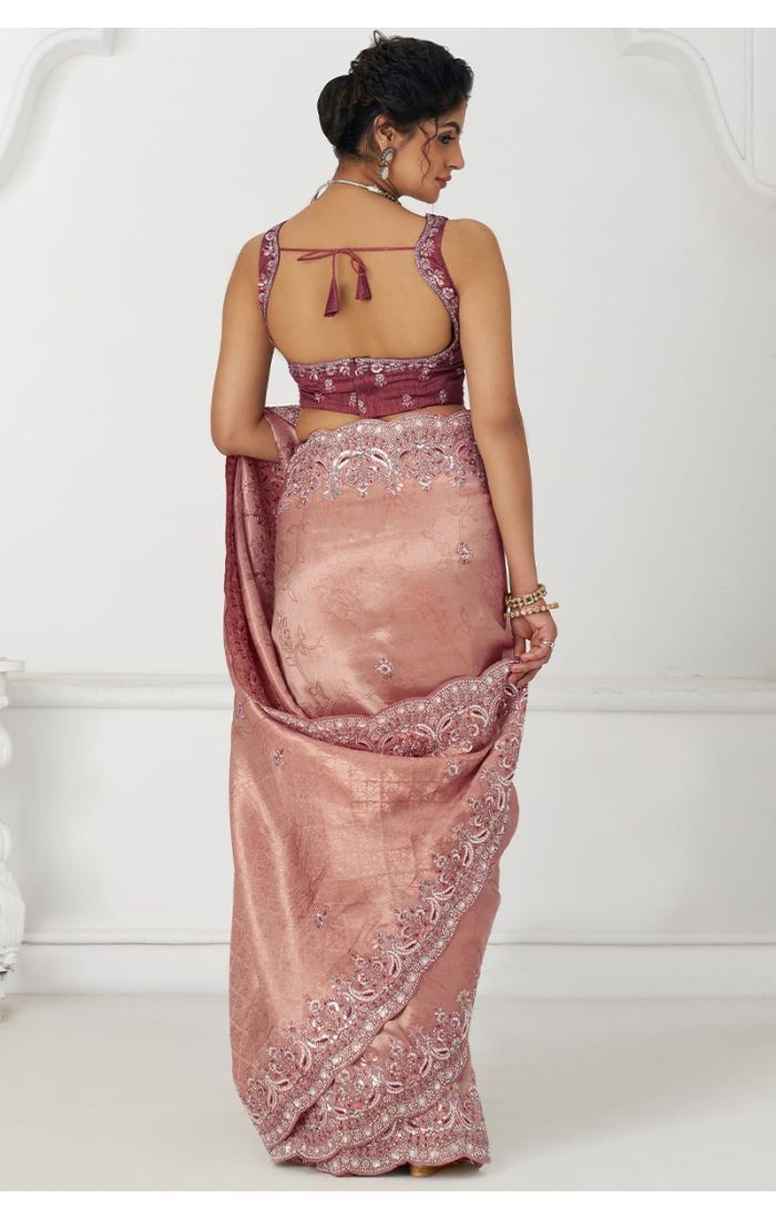 Pink Dola Viscose Silk Saree with Sequins Beads Work