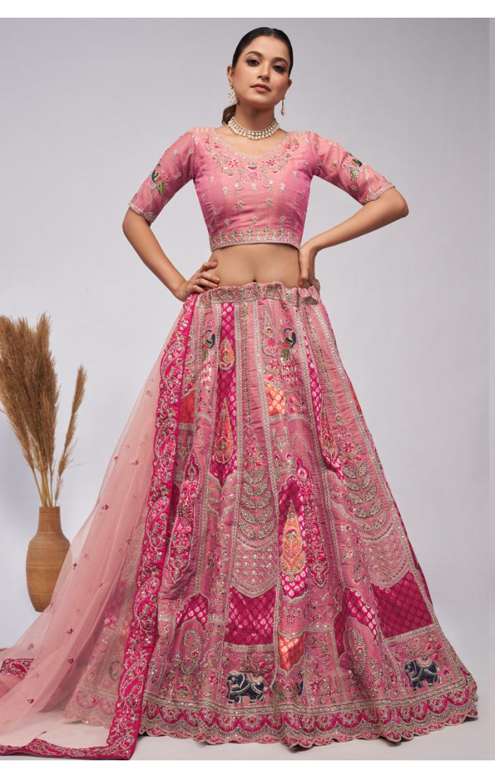 Buy Pink Embroidered Georgette Lehenga Choli for Wedding Wear Online In UK and USA Taxes