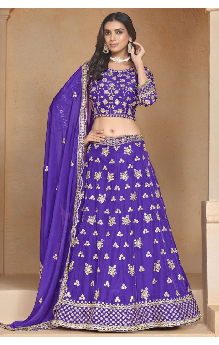 Shop Purple Silk Lehenga Choli with Intricate Embroidery in UK and USA Online 