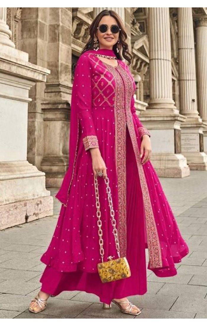 Buy Radiant Rose Roman Silk Palazzo Suit – Wedding & Festive Wear online - SALV5657 | Appelle Fashion 