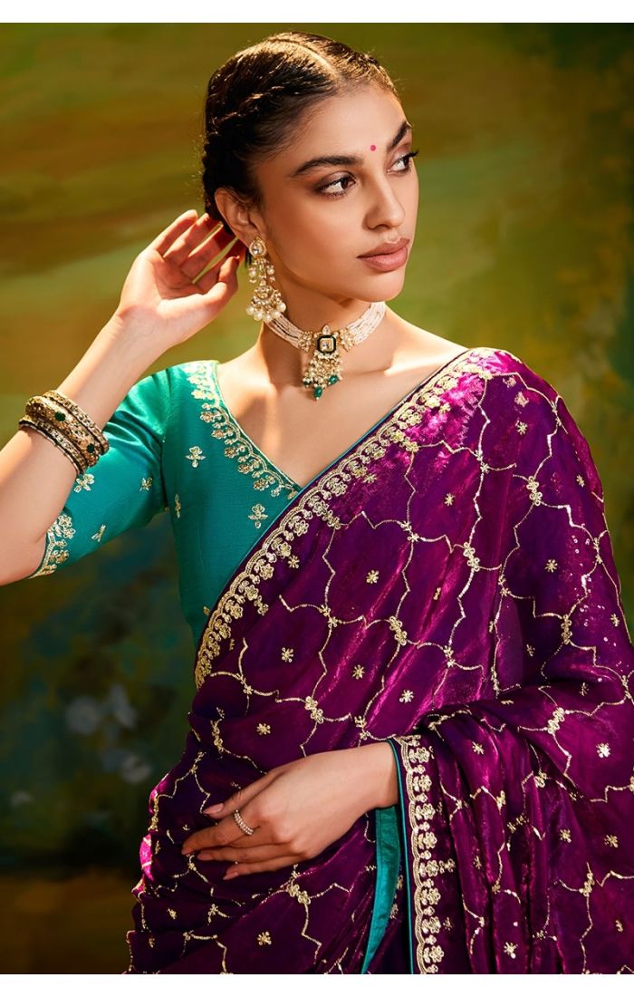  Close-up of heavy zari, sequins, and resham embroidery