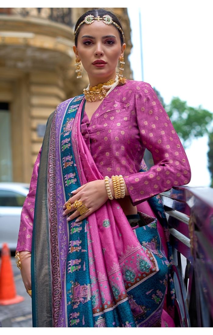 Regal Rani Pink Silk Saree with Zari Weaving & Designer Blouse – Perfect for Wedding & Festive Wear