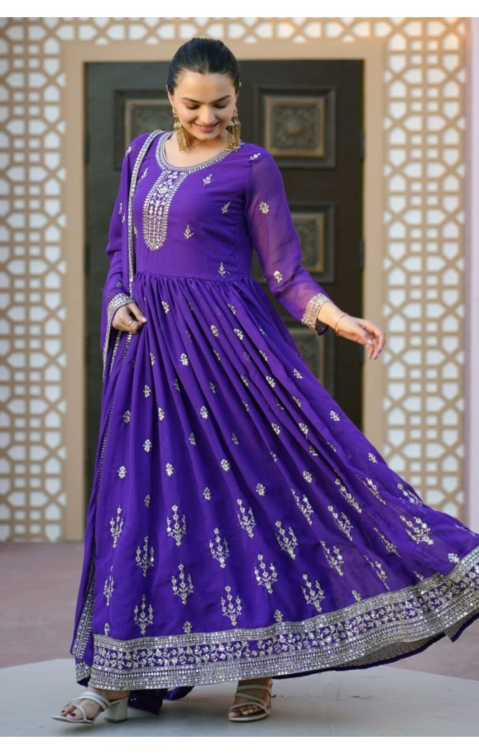 Royal Purple Georgette Anarkali Suit with Dupatta – Wedding & Festive Wear