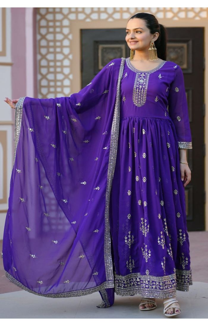 Royal Purple Georgette Anarkali Suit with Dupatta – Wedding & Festive Wear