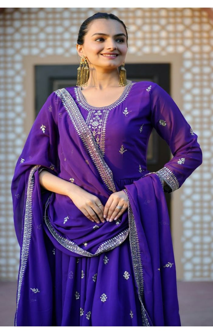 Royal Purple Georgette Anarkali Suit with Dupatta – Wedding & Festive Wear