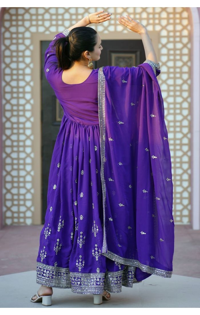 Royal Purple Georgette Anarkali Suit with Dupatta – Wedding & Festive Wear