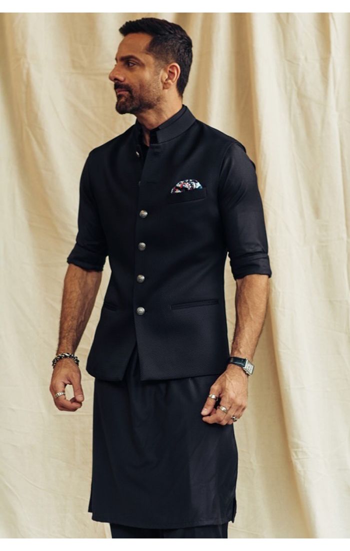 Black Indo-Western Sherwani for Men – Premium Silk Blend, Designer Wedding & Festive Wear