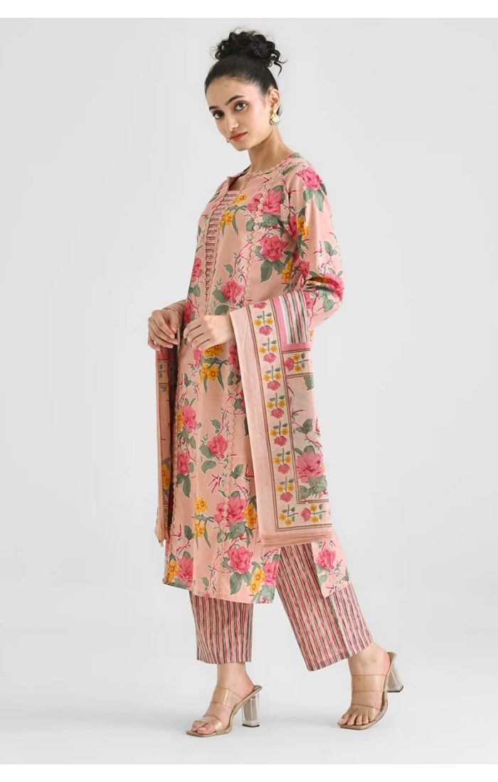 Rosewood Floral Cotton Kurta Set – Ethnic Wear for Weddings & Festive Occasions