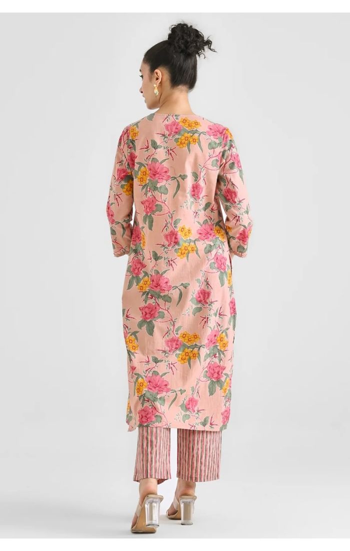 Rosewood Floral Cotton Kurta Set – Ethnic Wear for Weddings & Festive Occasions