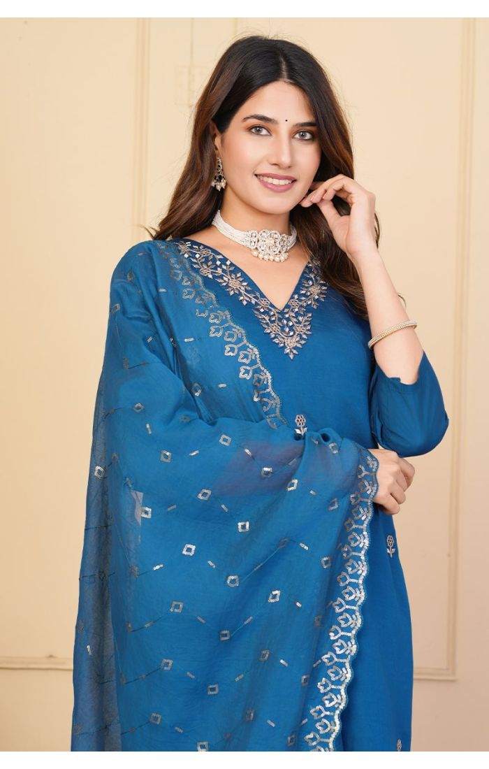 Royal Blue Silk Kurta Set with Chanderi Dupatta – Designer Festive & Wedding Wear Online