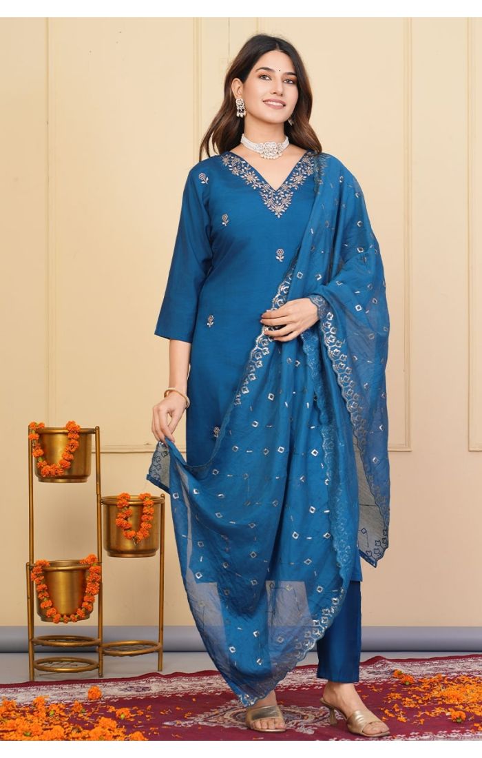 Royal Blue Silk Kurta Set with Chanderi Dupatta – Designer Festive & Wedding Wear Online