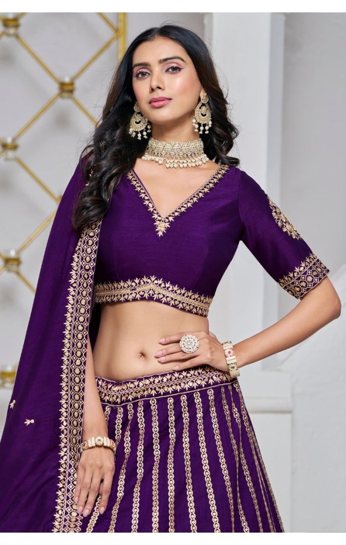 Royal Purple Zari Embroidered Lehenga Choli with Sequins - Perfect for Weddings and Festive Occasions