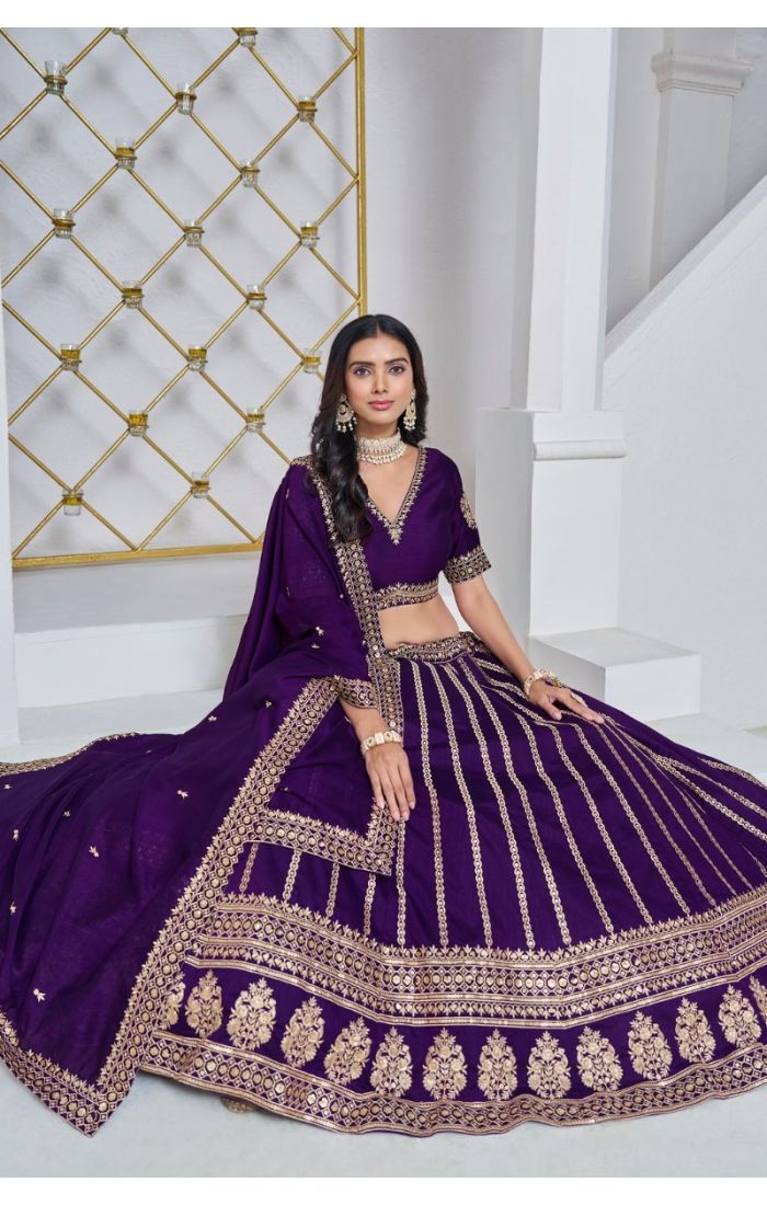 Royal Purple Zari Embroidered Lehenga Choli with Sequins - Perfect for Weddings and Festive Occasions