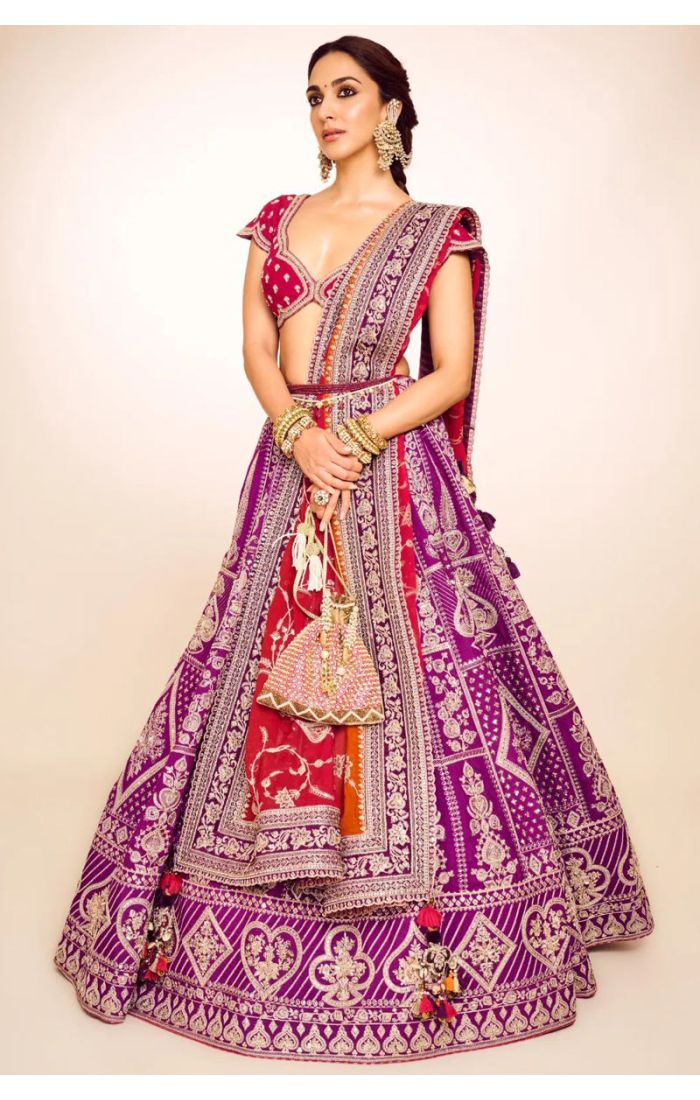 Designer Bridal Purple and Red Hand Embroidered Lehenga Choli - Appelle Fashion