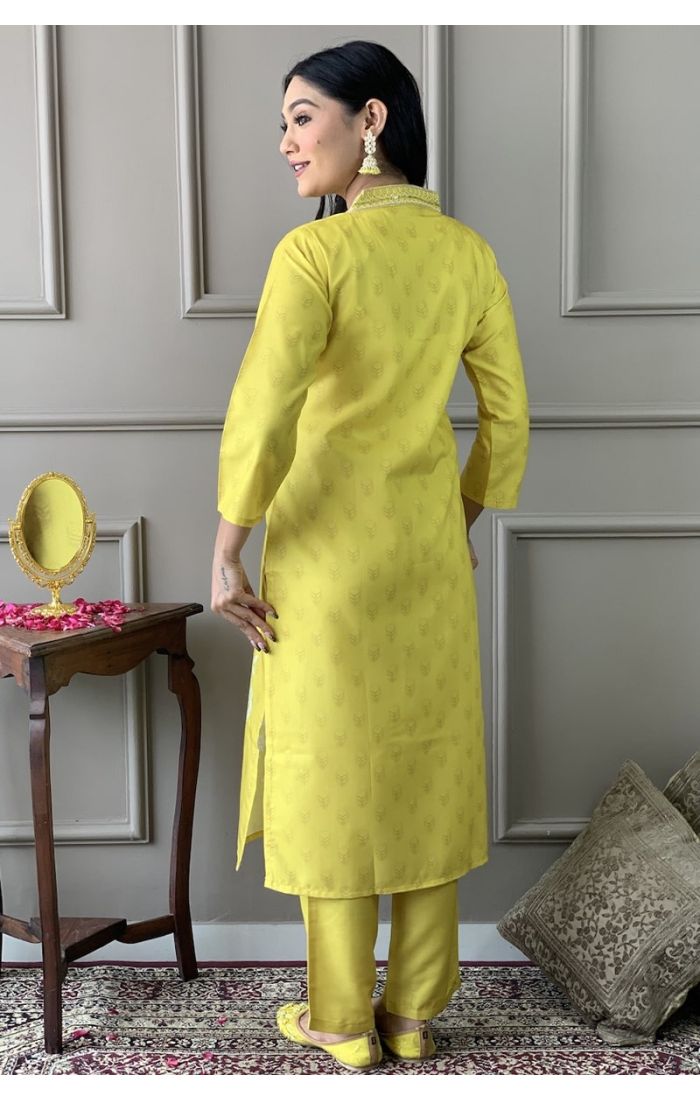 Elegant yellow embroidered kurta set for women with an organza dupatta, ideal for festive and wedding wear in the USA, Canada, UK, Australia, and Europe. Perfect outfit for Haldi, Diwali, and special occasions.