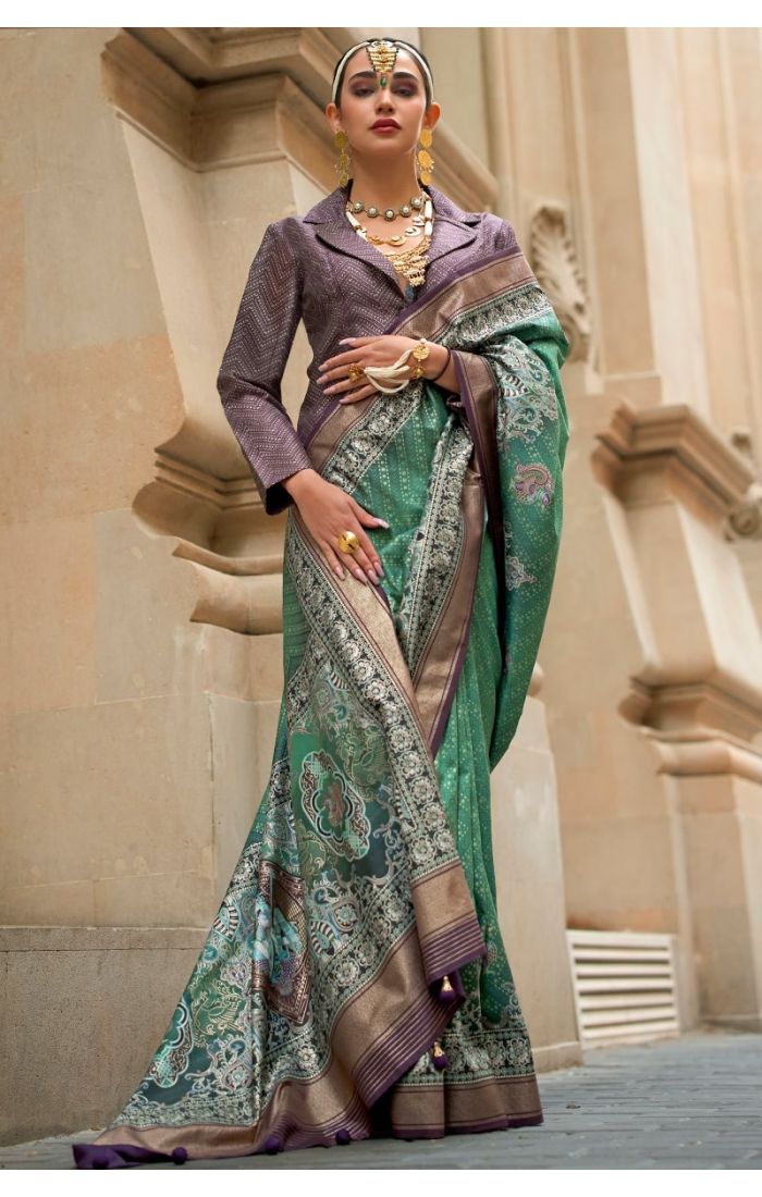  teal-green-banarasi-silk-saree-blazer-blouse-srev3928