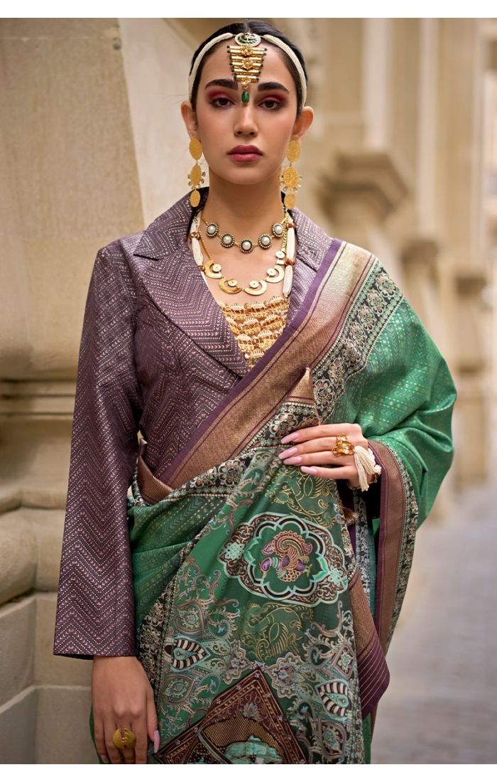  teal-green-banarasi-silk-saree-blazer-blouse-srev3928