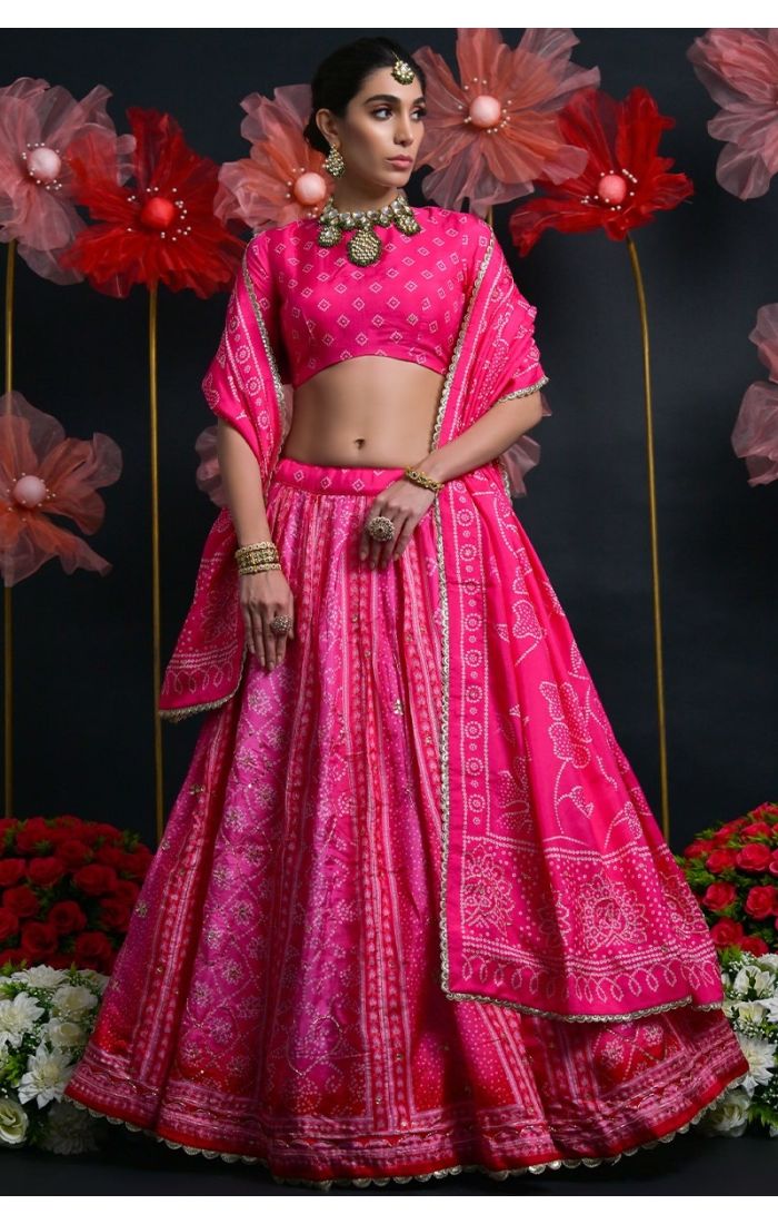 Buy Viscose Russian Silk Rani Pink Zardosi Embroidered Lehenga Choli with Dupatta online - Appelle Fashion | LEHV4032