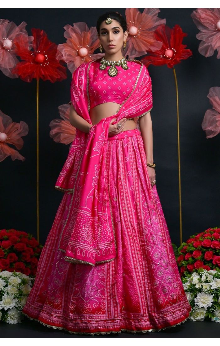 Buy Viscose Russian Silk Rani Pink Zardosi Embroidered Lehenga Choli with Dupatta online - Appelle Fashion | LEHV4032