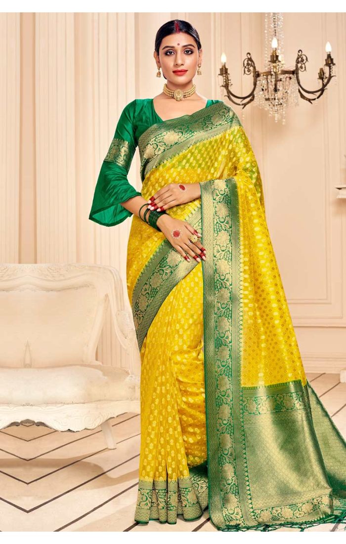 yellow-banarasi-silk-saree-with-green-blouse-srev2115