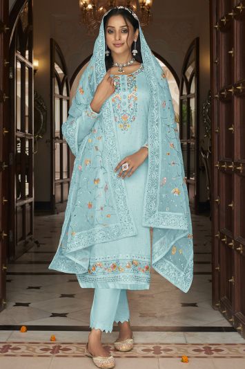 Art Silk Festive Wear Pakistani Suit in Sky Blue
