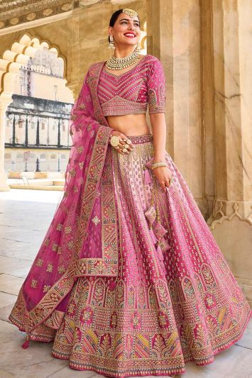 Australian Silk Fabric Wedding Wear Lehenga Choli in Pink Color