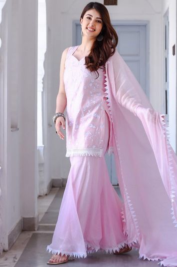 Baby Pink Color Chanderi Fabric Sharara Suit