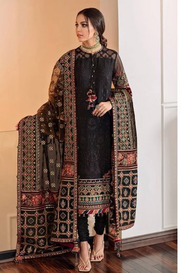 Black Color Georgette Fabric Pakistani Churidar Suit