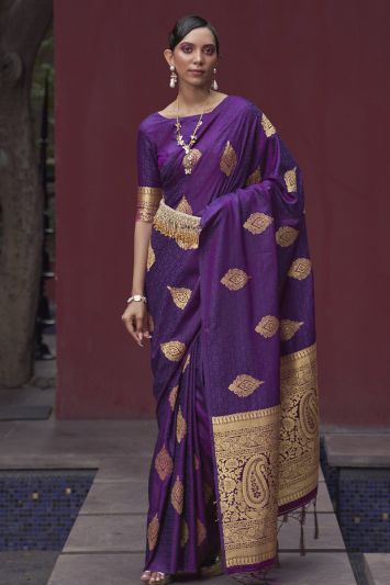 Blue Color Banarasi Silk Fabric Designer Saree