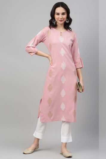Buy Casual Pink Color Rayon Fabric Straight Pant Suit