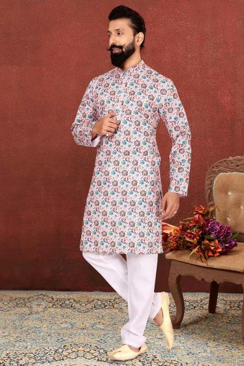 Buy Cotton Digital Printed Kurta Pajama in Multi Color
