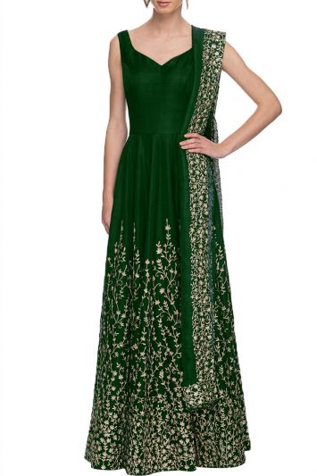 Buy Designer Art Silk Fabric Gown in Green Color