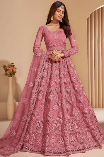 Buy Designer Net Fabric Lehenga Choli in Pink Color