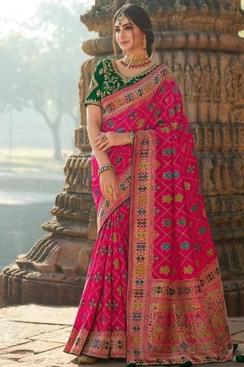 Buy Designer Silk Fabric Saree in Rani Pink Color