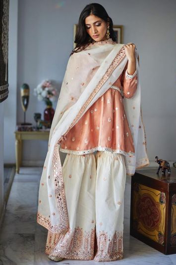 Buy Ethnic Peach Color Stylish Sharara Suit