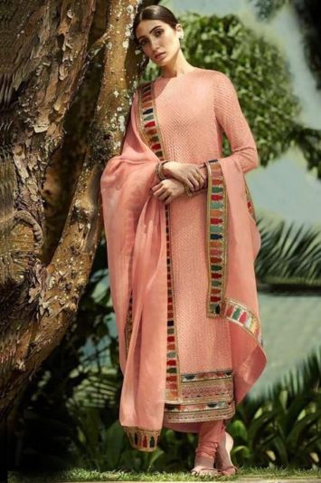 Buy Ethnic Pink Color Georgette Fabric Churidar Suit