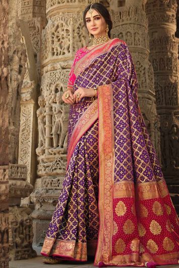 Buy Fabulous Silk Fabric Purple Color Saree