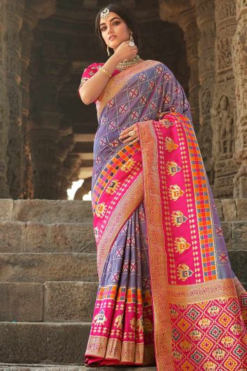 Buy Fabulouse Silk Fabric Saree in Lavender Color