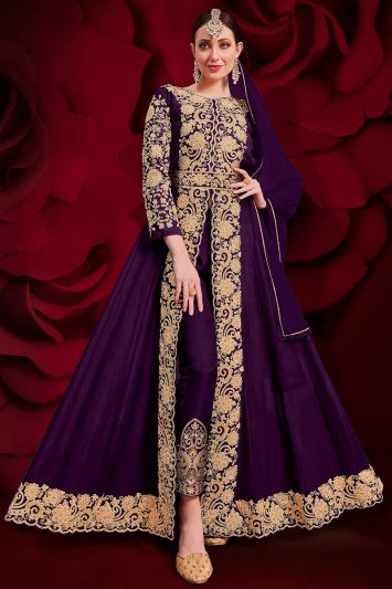 Buy Festive Wear Pure Georgette Anarkali Suit in Purple Color