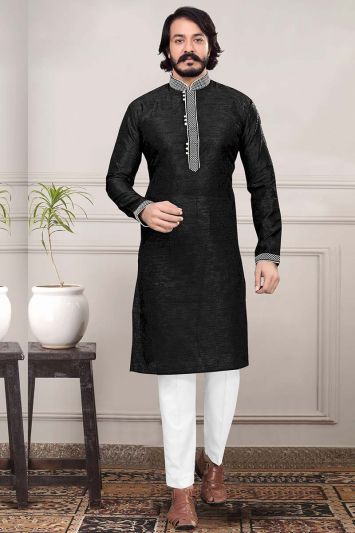 Buy For Eid Party This Designer Black Pure Jacquard Kurta Pajama