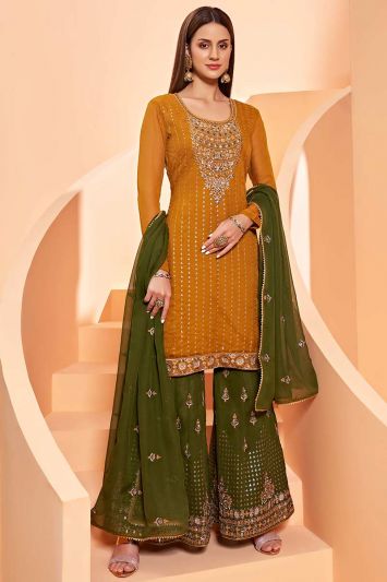 Buy For Eid This Orange Faux Georgette Sharara Suit