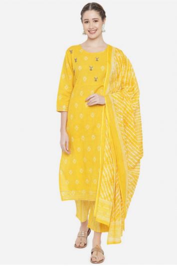 Buy For Haldi Cotton Fabric Designer Kurti in Yellow Color