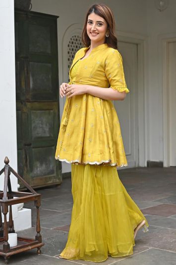 Buy For Haldi This Sharara Suit in Yellow Color