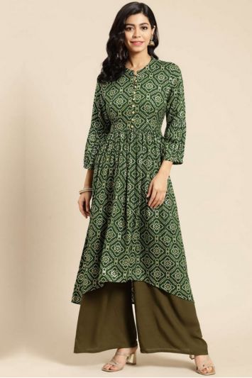 Buy For Mehndi Green Colored Cotton Fabric Designer Kurti