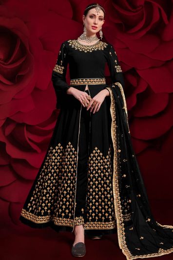 Buy For Party Pure Georgette Anarkali Suit in Black Color