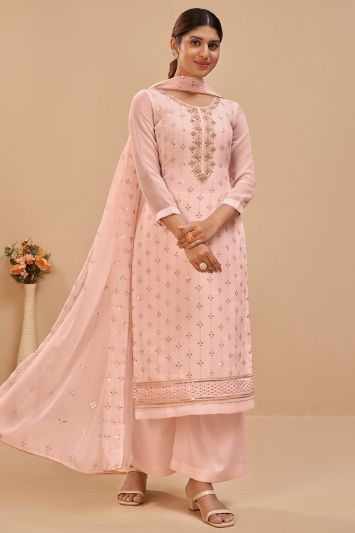 Buy For Sangeet This Peach Pure Georgette Fabric Palazzo Suit