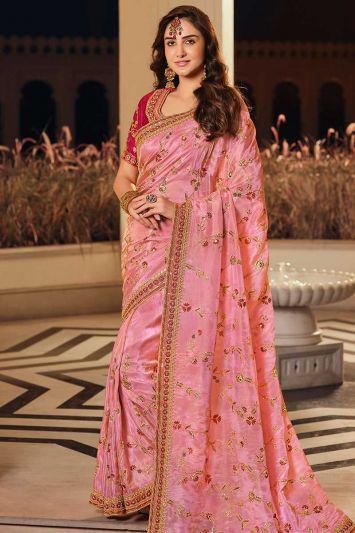 Buy For Sangeet Viscose Fabric Saree in Pink Color