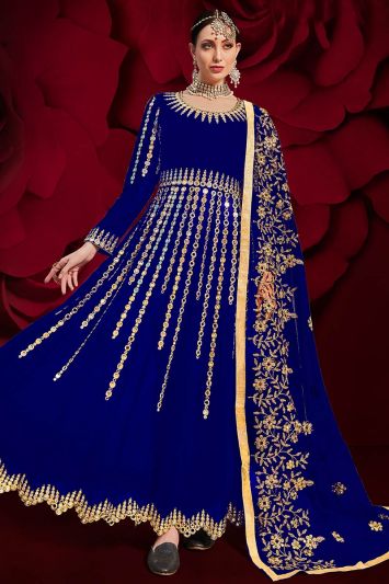 Buy For Walima Pure Georgette Anarkali Suit in Blue Color