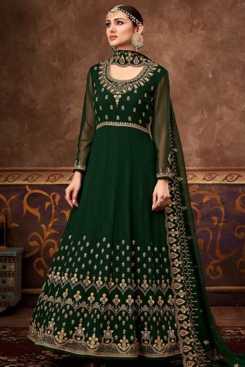 Buy Green Color Real Blooming Georgette Fabric Anarkali Suit
